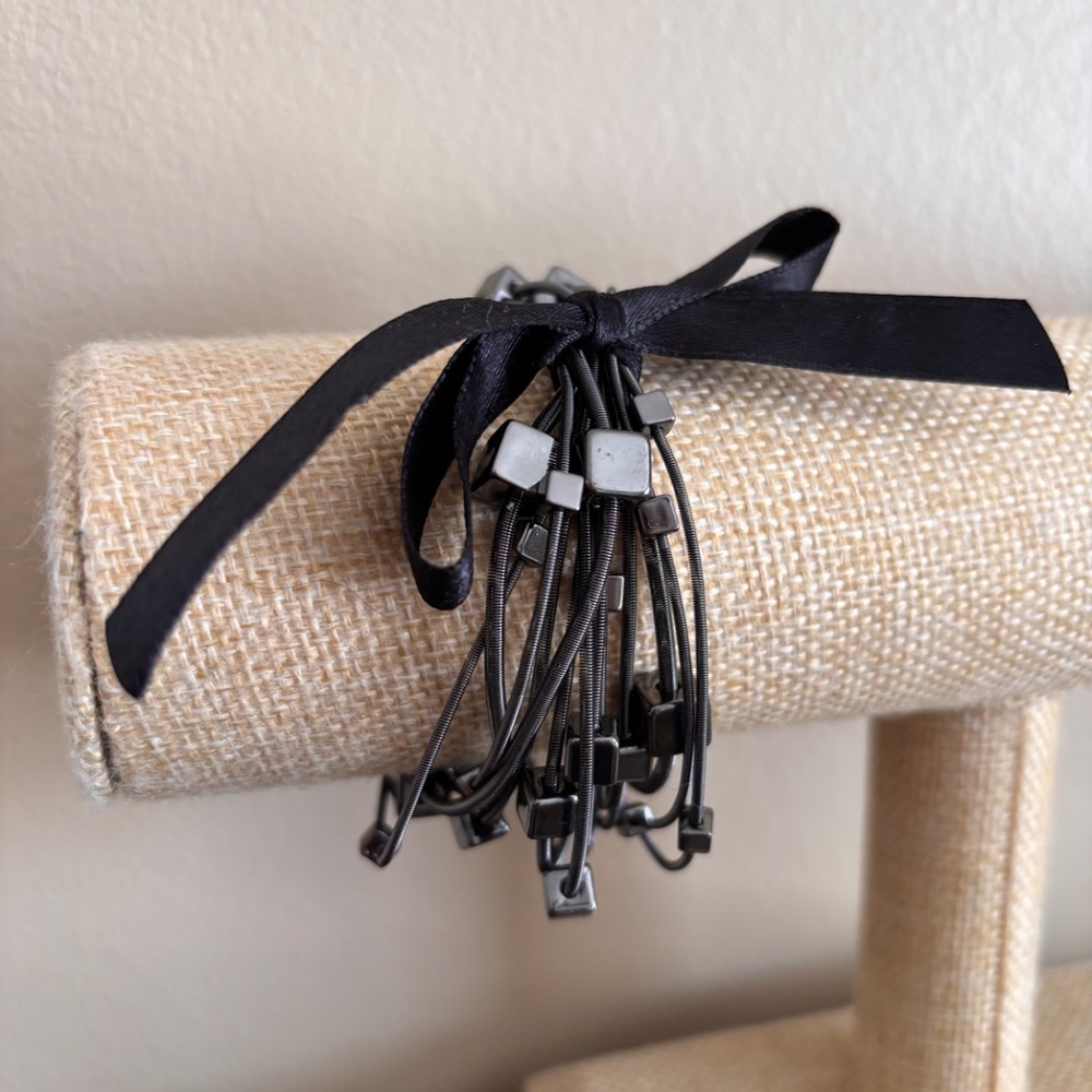 Black Multi-Strand Bracelet with Ribbon - Picture 3 of 4